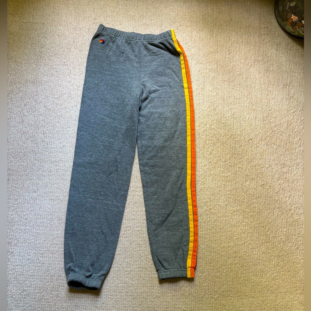 Aviator Nation Gray Sweatpants with Rainbow Stripes